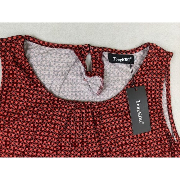 WOMEN'S CORAL-RED AND BLACK PRINT TANK TOP - TONGKIKI - SIZE XL - Picture 4 of 7